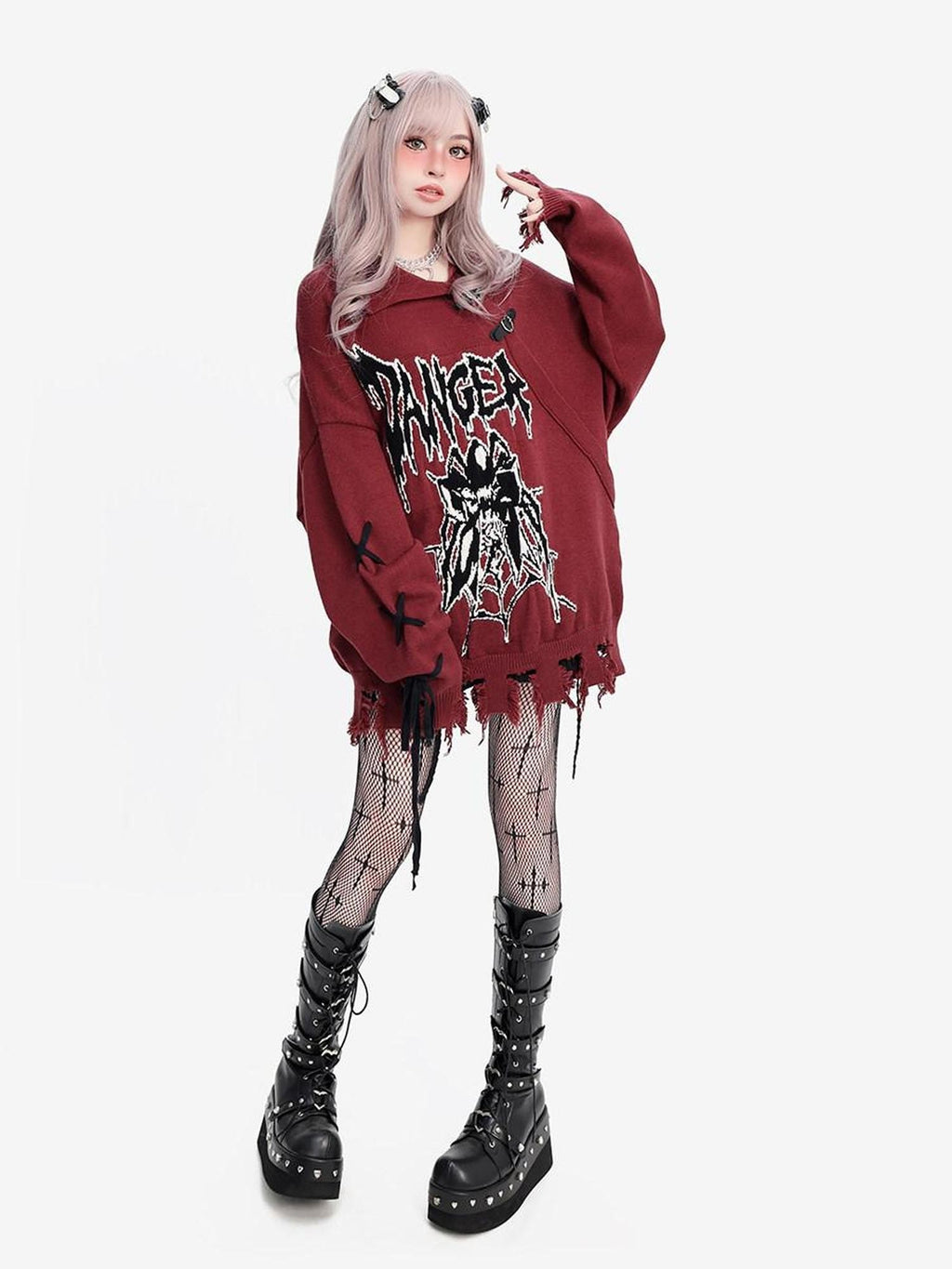 catwish Skull Spider Lapel Tie Cutout Asymmetrical Women's Viscose Sweaters