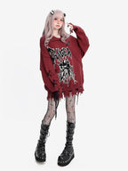 catwish Skull Spider Lapel Tie Cutout Asymmetrical Women's Viscose Sweaters