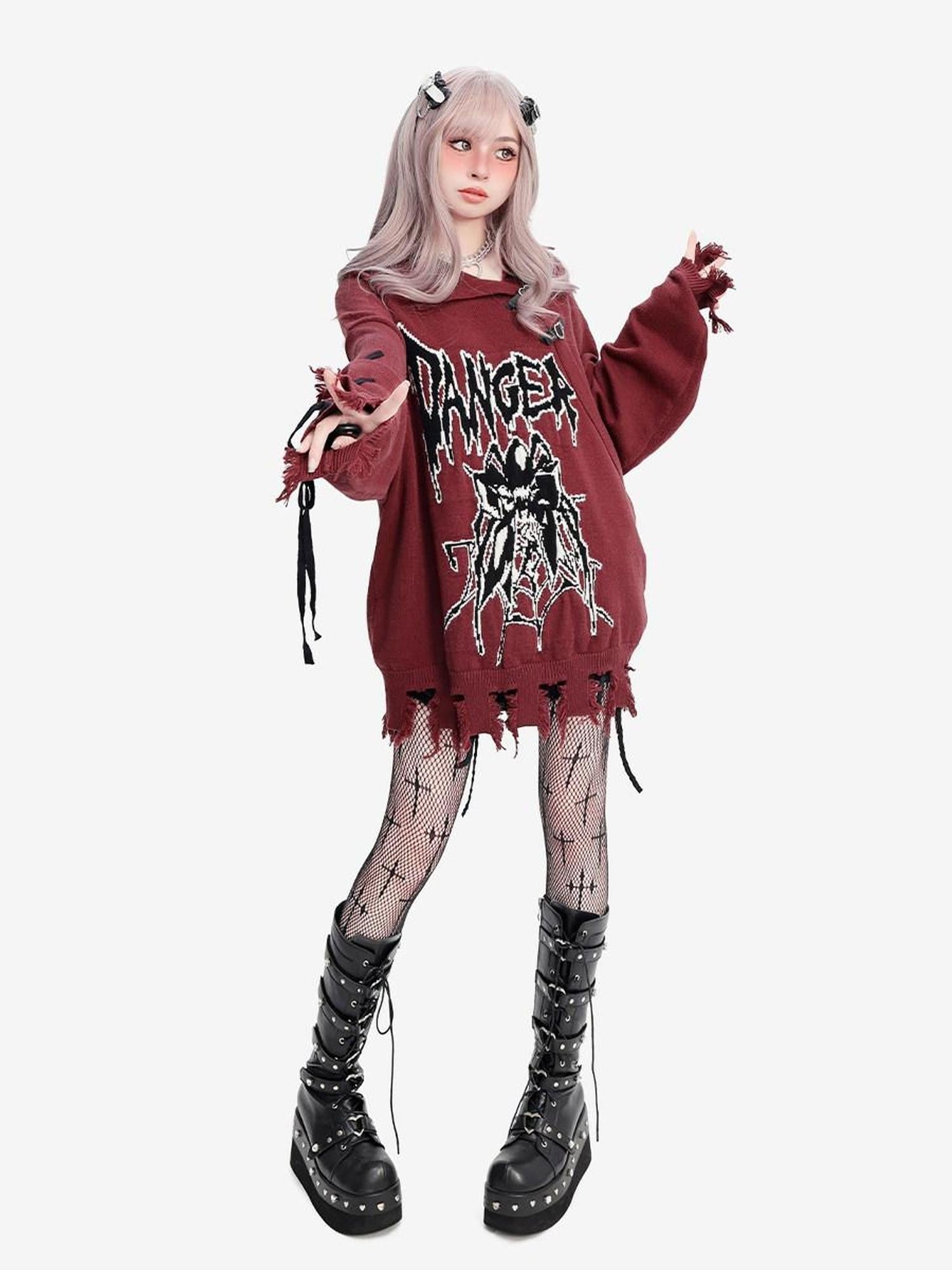 catwish Skull Spider Lapel Tie Cutout Asymmetrical Women's Viscose Sweaters