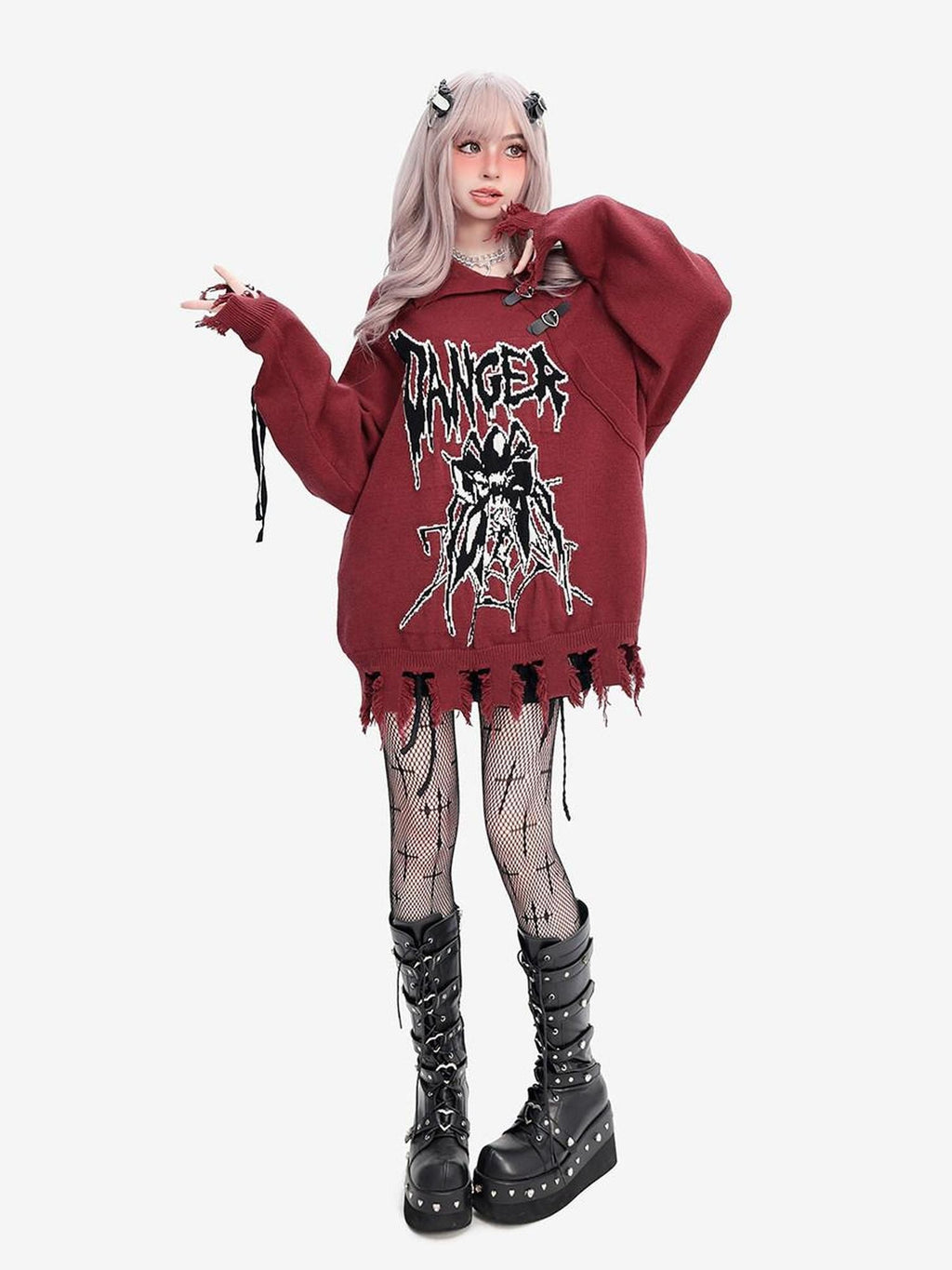 catwish Skull Spider Lapel Tie Cutout Asymmetrical Women's Viscose Sweaters