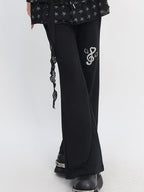 catwish Star Print Drawstring Low Waist Ruffled Women's Cotton Wide-leg Pants