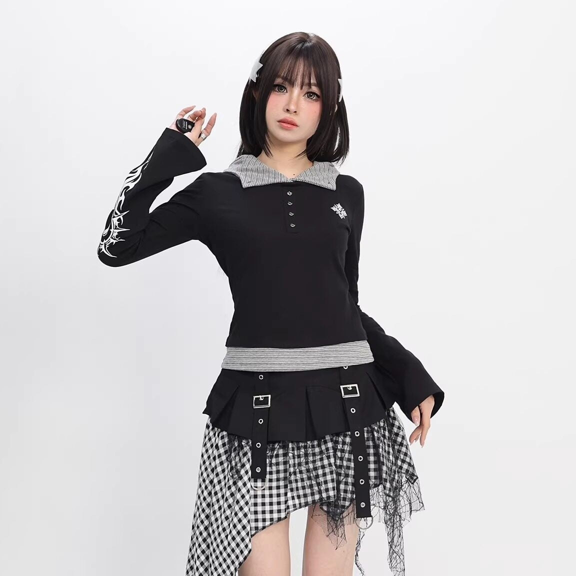 catwish_Street_Graffiti_Letter_Print_Patchwork_Faux_Layered_Women's_Cotton_Hoodies_1027137253213_MISSTT