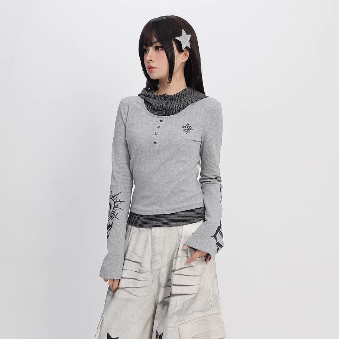 catwish_Street_Graffiti_Letter_Print_Patchwork_Faux_Layered_Women's_Cotton_Hoodies_1027137253213_MISSTT