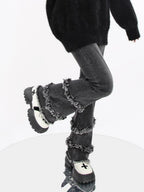 catwish Thick Leather Button Heavy Embellished Cat Motif Women's Faux Mink Sweaters