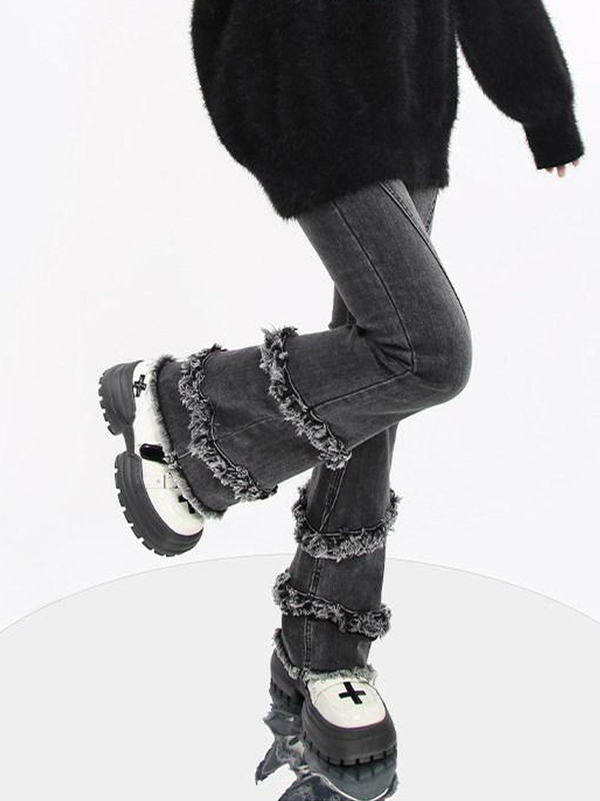 catwish Thick Leather Button Heavy Embellished Cat Motif Women's Faux Mink Sweaters