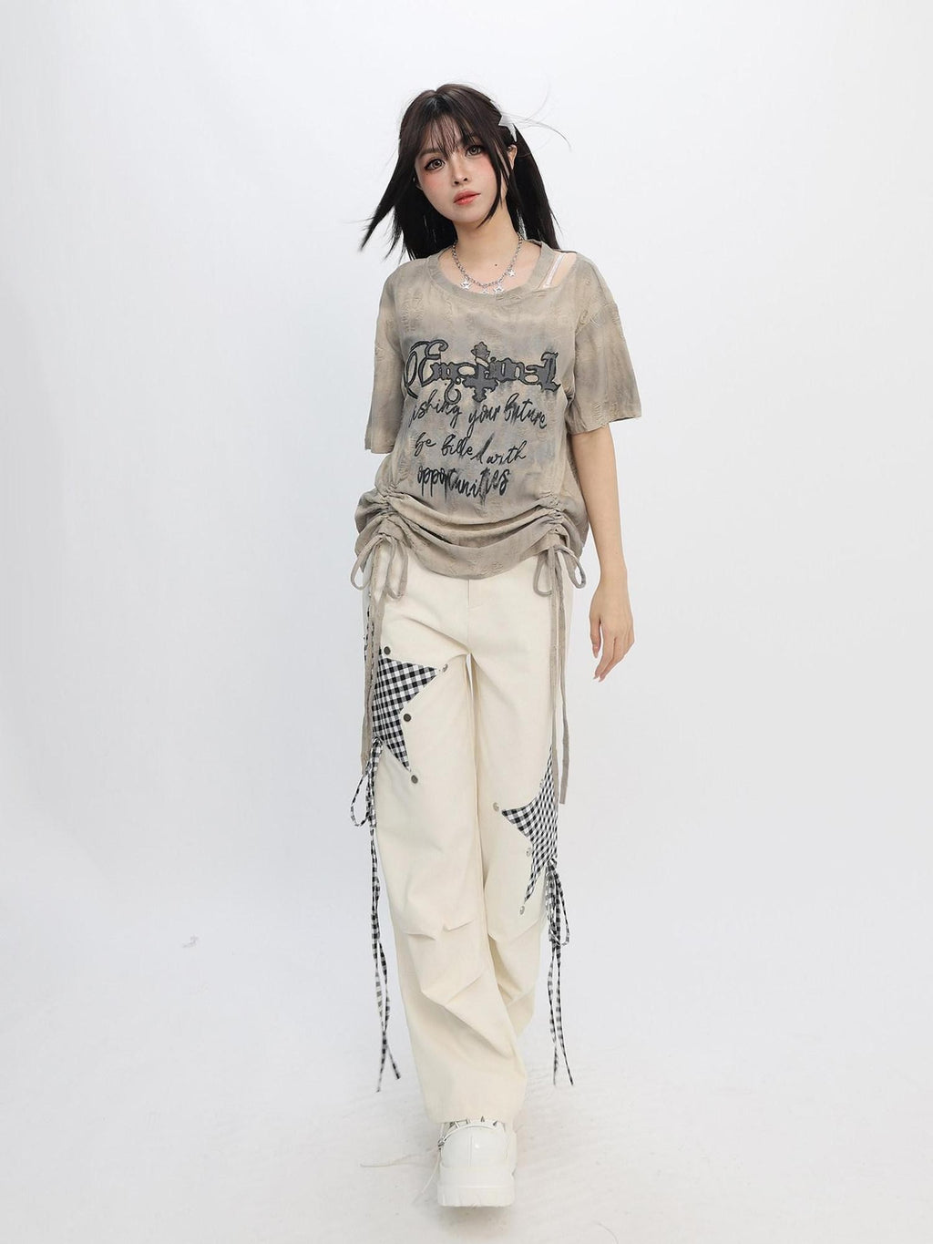 catwish Tie Dye Distressed Off Shoulder Women's Poly Viscose Short Sleeve T-shirts