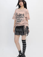 catwish Tie Dye Distressed Off Shoulder Women's Poly Viscose Short Sleeve T-shirts