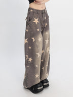 catwish Washed Distressed Star Print Low Rise Women's Denim Wide-leg Jeans