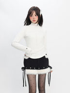 catwish White Half High Collar Fleece Lined Slim Fit Women's Long Sleeve T-shirts
