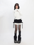 catwish White Half High Collar Fleece Lined Slim Fit Women's Long Sleeve T-shirts