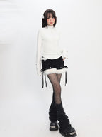 catwish White Half High Collar Fleece Lined Slim Fit Women's Long Sleeve T-shirts
