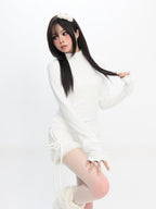 catwish White Thick Fleece Lined Mock Neck Women's Derong Long Sleeve T-shirts