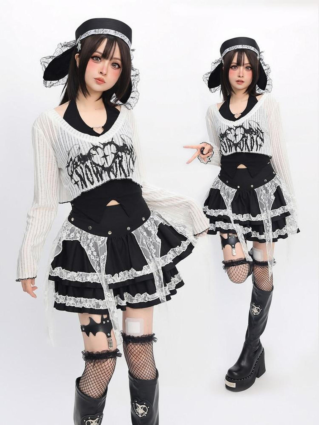 catwish Y2k Angel Lace Cross Letter Crop Women's Cotton Spandex Long Sleeve T-shirts
