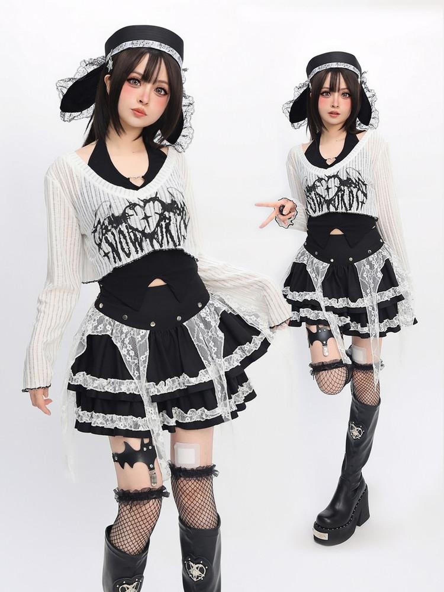 catwish Y2k Angel Lace Cross Letter Crop Women's Cotton Spandex Long Sleeve T-shirts