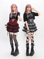catwish Y2k Cropped Plaid Cartoon Print Women's Cotton Blend Top & Skirt Sets