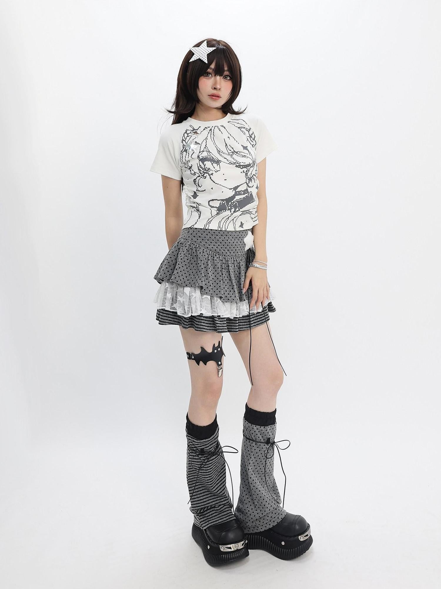 catwish Y2k Low Pixel Girl Print Cropped Women's Cotton Blend Short Sleeve T-shirts