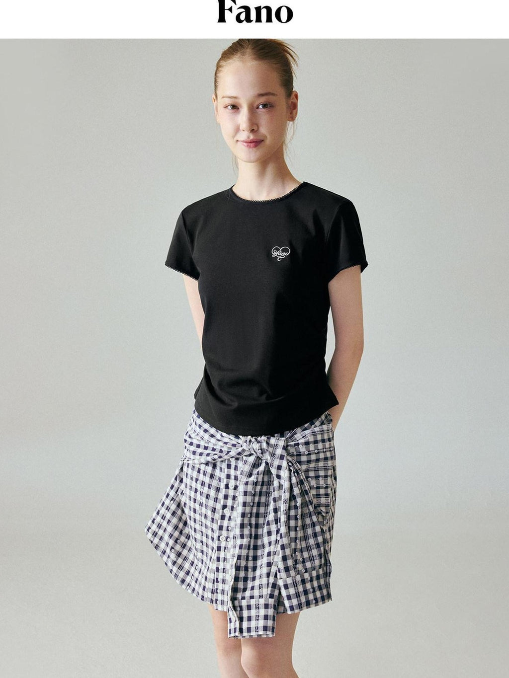 fano Lyocell Stretch Slim Fit Korean Office Black Round Neck Short Sleeve T-Shirts