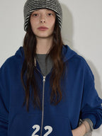 Lofi choose Hooded Zip Front Relaxed Fit Office Women Deep Purple Blue Cropped Jackets