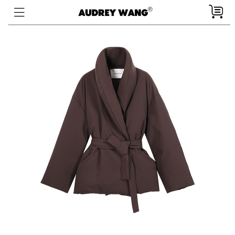 audreyyang_Warm_90%_Duck_Down_Loose_Casual_Stand_Collar_Women_Chocolate_Brown_Down_Jackets_MISSTT