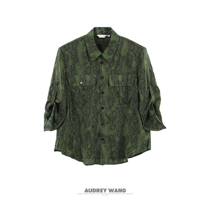 audreyyang_Shape_Retain_Loose_Snake_Print_Dark_Green_Recycled_Viscose_Women_Wide_Leg_Pants_MISSTT