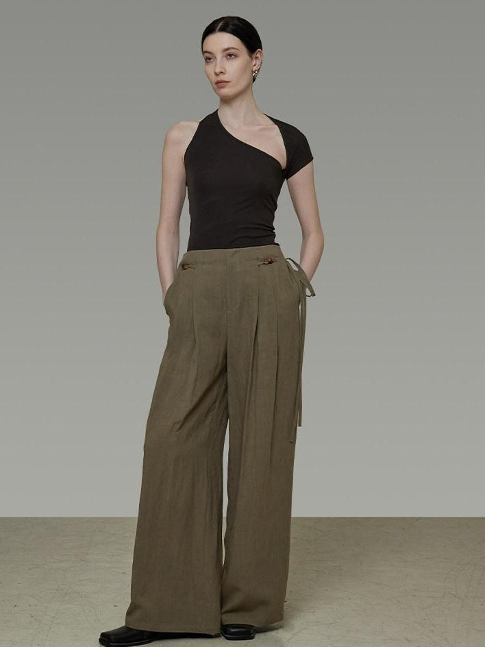 unspoken Soft Lyocell Asymmetric Neck Fitted Stone Green Off Shoulder Crop Tops