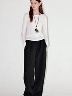 fano Elegant Office Mid Rise Straight Silhouette For Women Black Wide Leg Pants