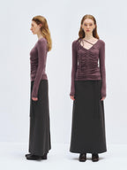 someonesometimes Lyocell Wool Slim Fit V-neck Knit Women Fig Purple Long Sleeve T-Shirts