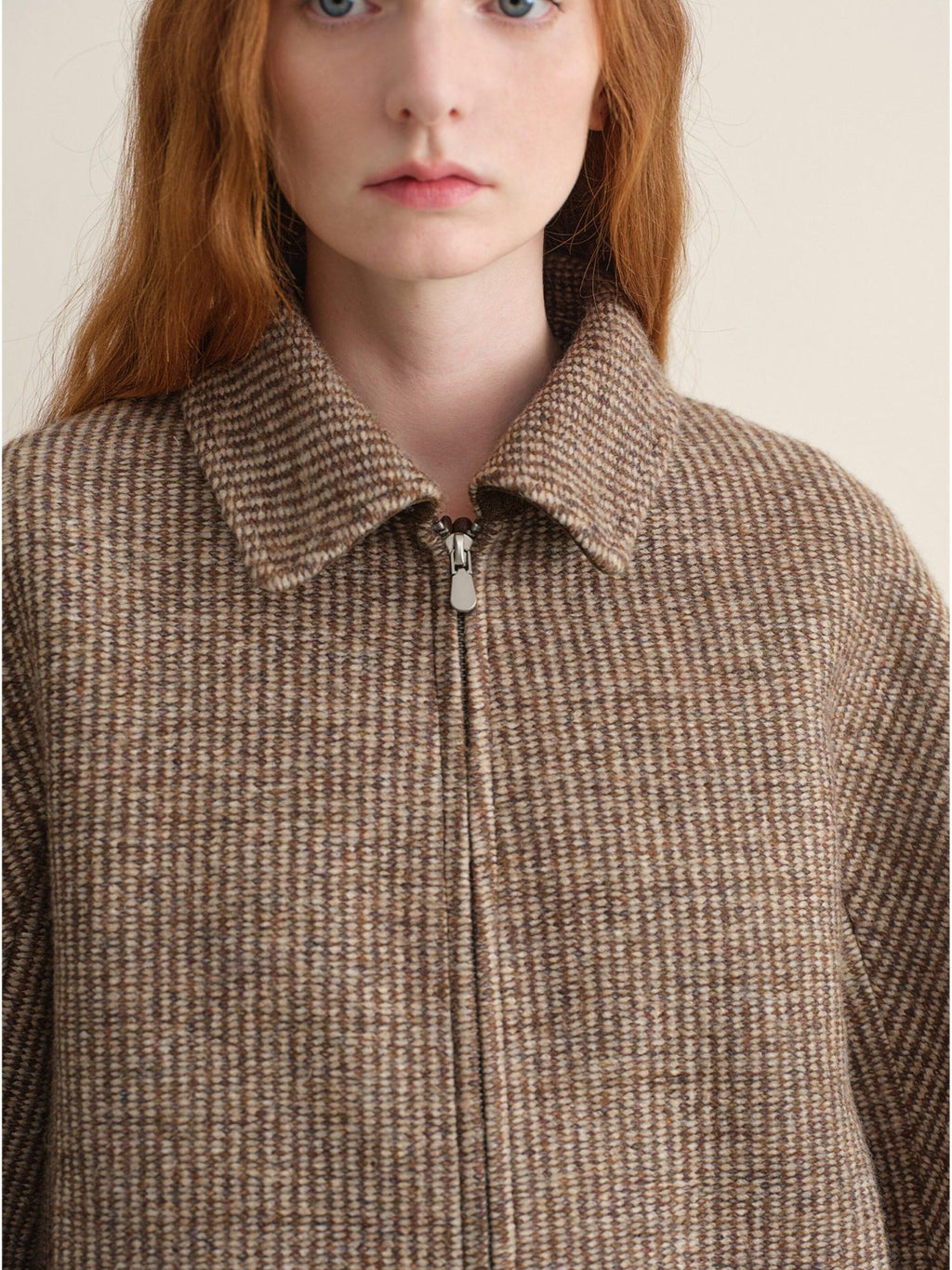 someone sometimes Wool Blend Retro Loose Zip Lapel Long Sleeve Women Multicolor Cropped Jackets