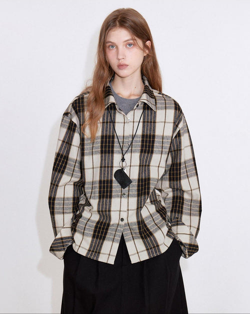 fano Adjustable Cotton Plaid Loose Turndown Collar Long Sleeve Young Women Shirts