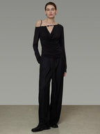 unspoken Breathable Viscose Blend Minimal Commuter Loose Asymmetric Shoulder Knit Sweaters