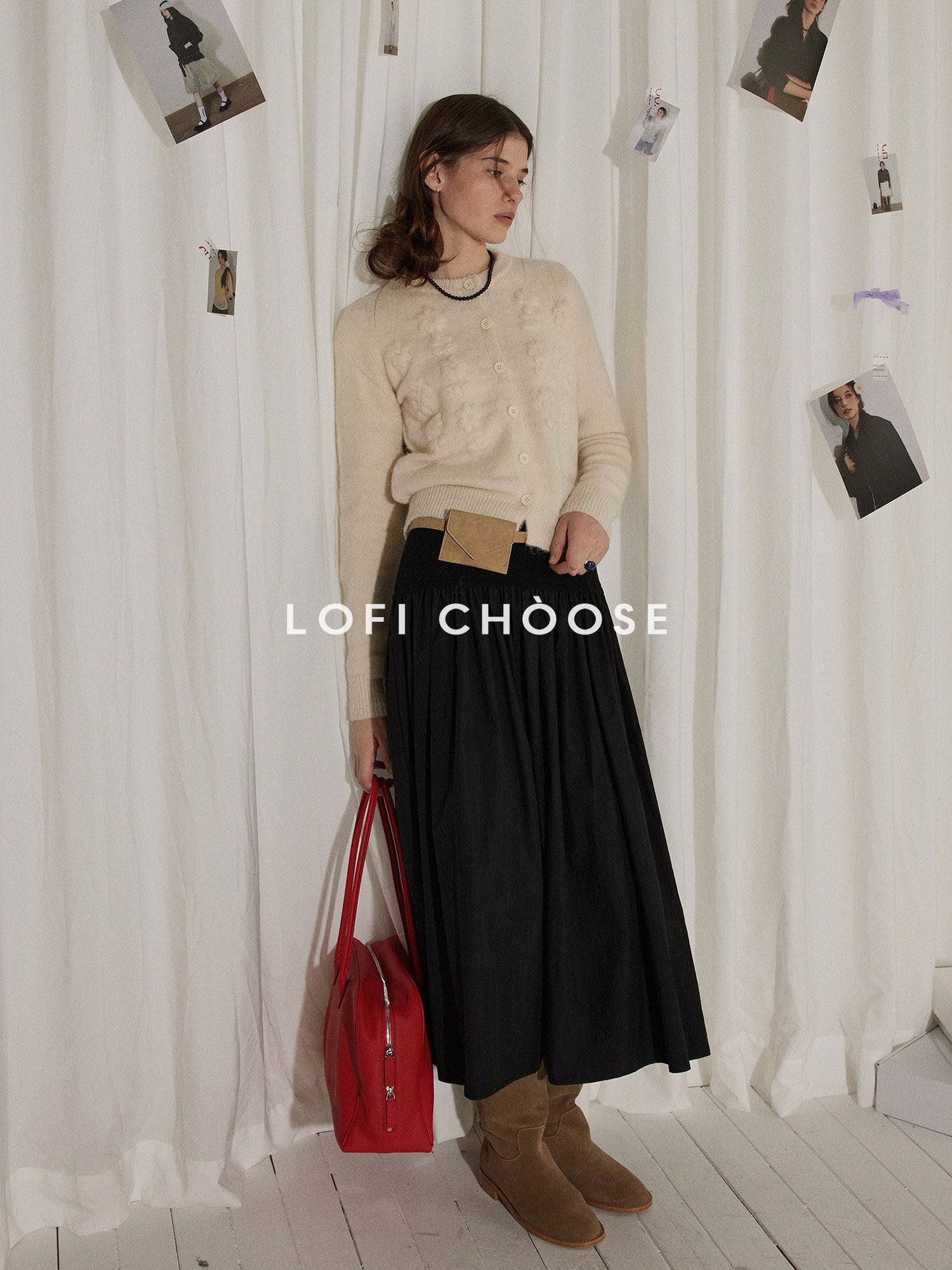 Lofi choose Soft Pearl White Floral Knit Casual Relaxed Button Front Round Neck Women Cardigans