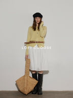 Lofi choose Button Front Knit Regular Fit Office Women Round Neck Yellow Charcoal Cardigans