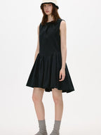 fano Sleeveless Korean Workwear A Line Natural Waist Cotton Blend Black Midi Dresses