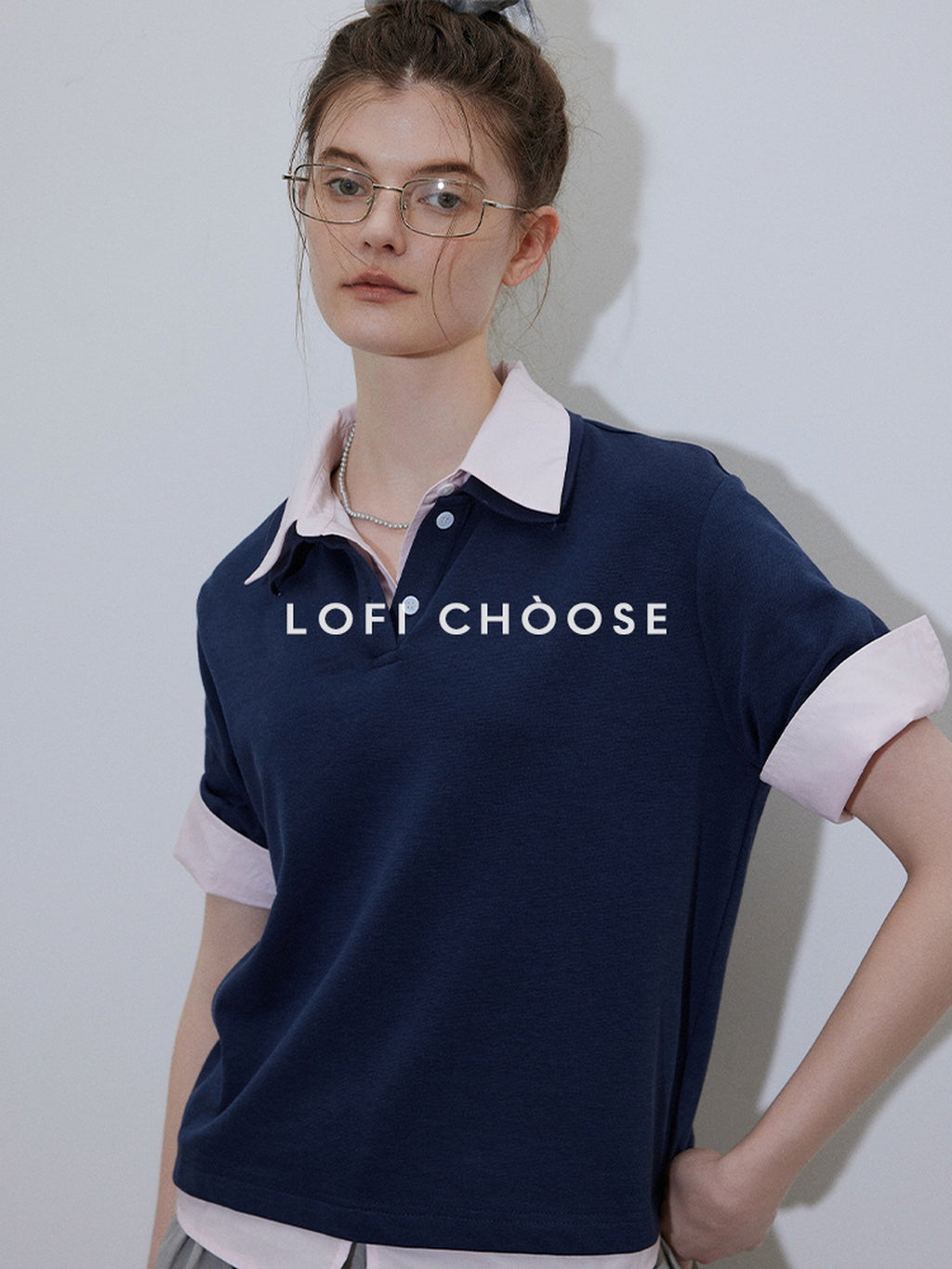 Lofi choose Soft Loose Fit Henley Collar Commuter Workwear Navy Grey Short Sleeve T-Shirts
