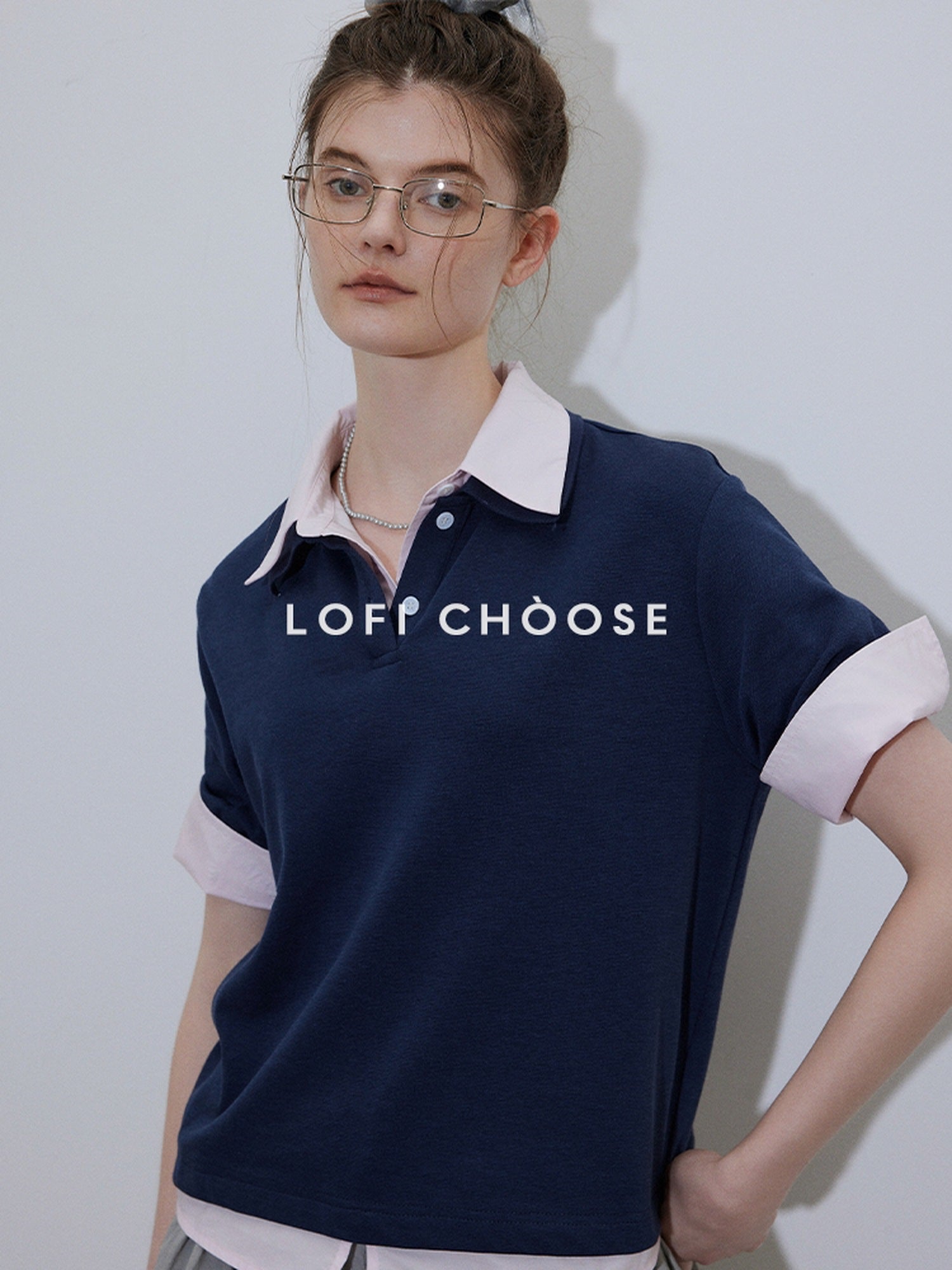 Lofi choose Soft Loose Fit Henley Collar Commuter Workwear Navy Grey Short Sleeve T-Shirts