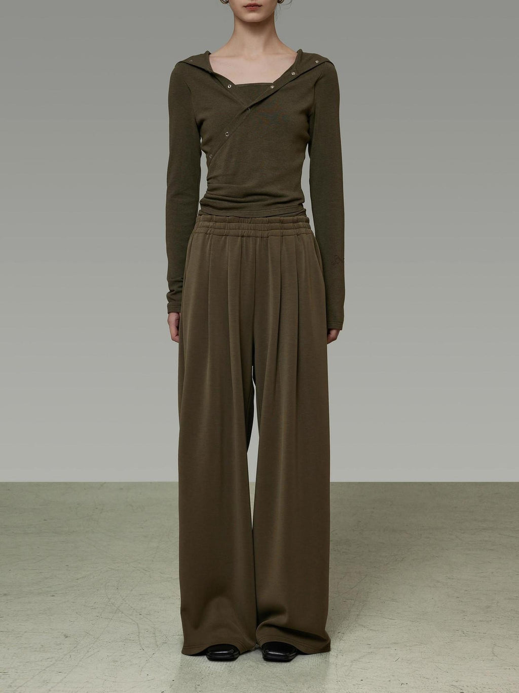 unspoken High Waist Breathable Tailored Loose Solid Brown Green Women Wide Leg Pants