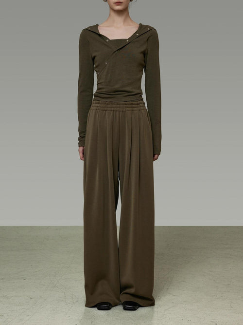 unspoken High Waist Breathable Tailored Loose Solid Brown Green Women Wide Leg Pants