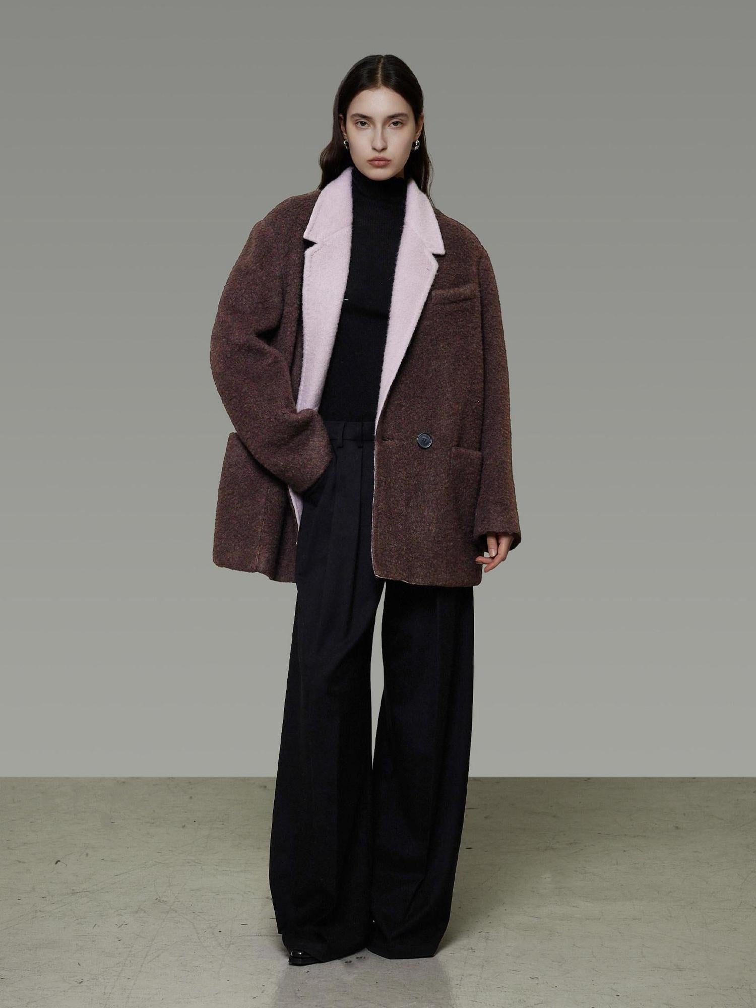 unspoken Soft Wool Blend Loose Commuter Coat 3D Tailoring Lapel Collar Women Wool Coats