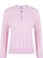 fano Warm V-neck Button Detail Minimal Commuter Fit Pink Women Acrylic Blend Sweaters