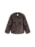 unspoken Warm Minimal No Collar Mocha Brown Women Commuter Polyester Short Coat