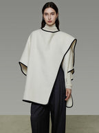 unspoken Premium Sheep Wool Blend 3D Tailored Loose Fit Commuter Women White Wool Coats