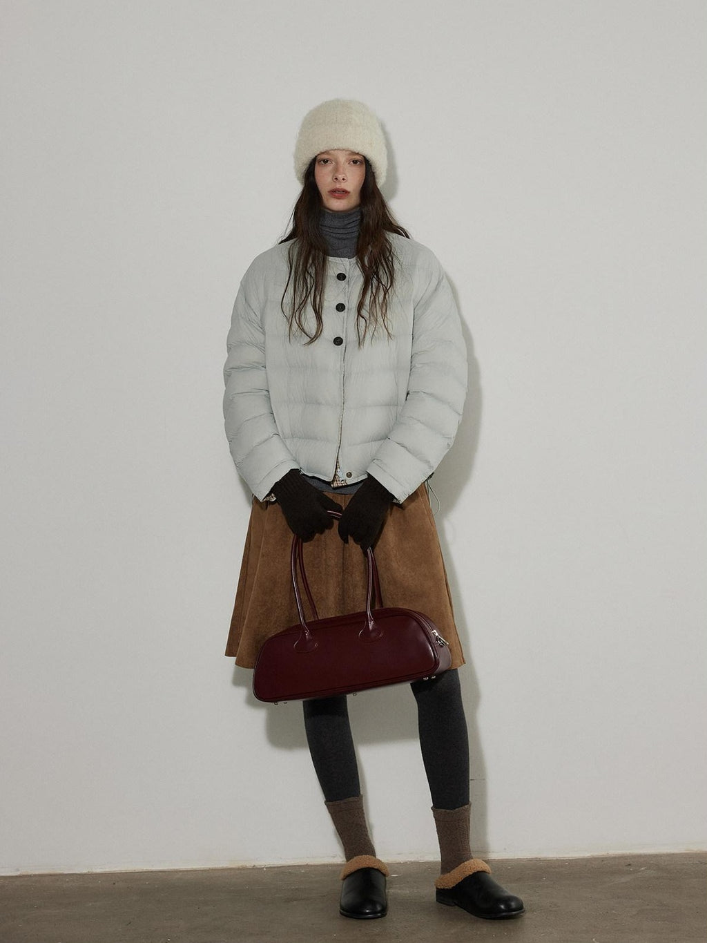 Lofi choose 90% White Duck Down Commuter Loose Fit Hoodless Zip Light Blue Down Jackets