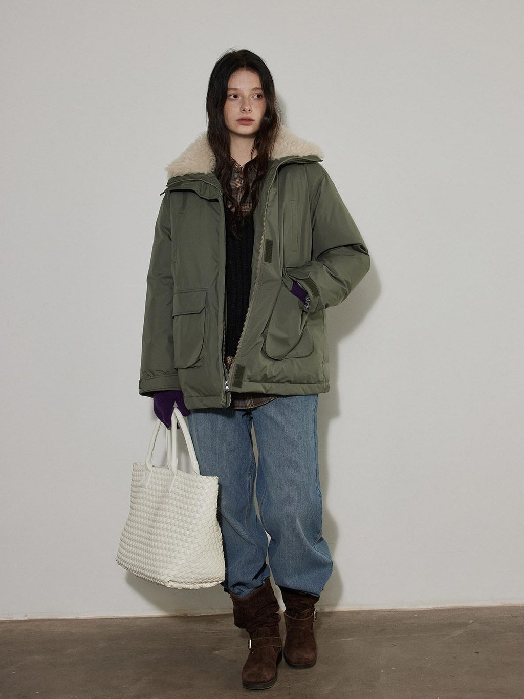 Lofi choose 90 Percent White Duck Down Insulated Commuter Relaxed Fit Olive Zip Down Jackets