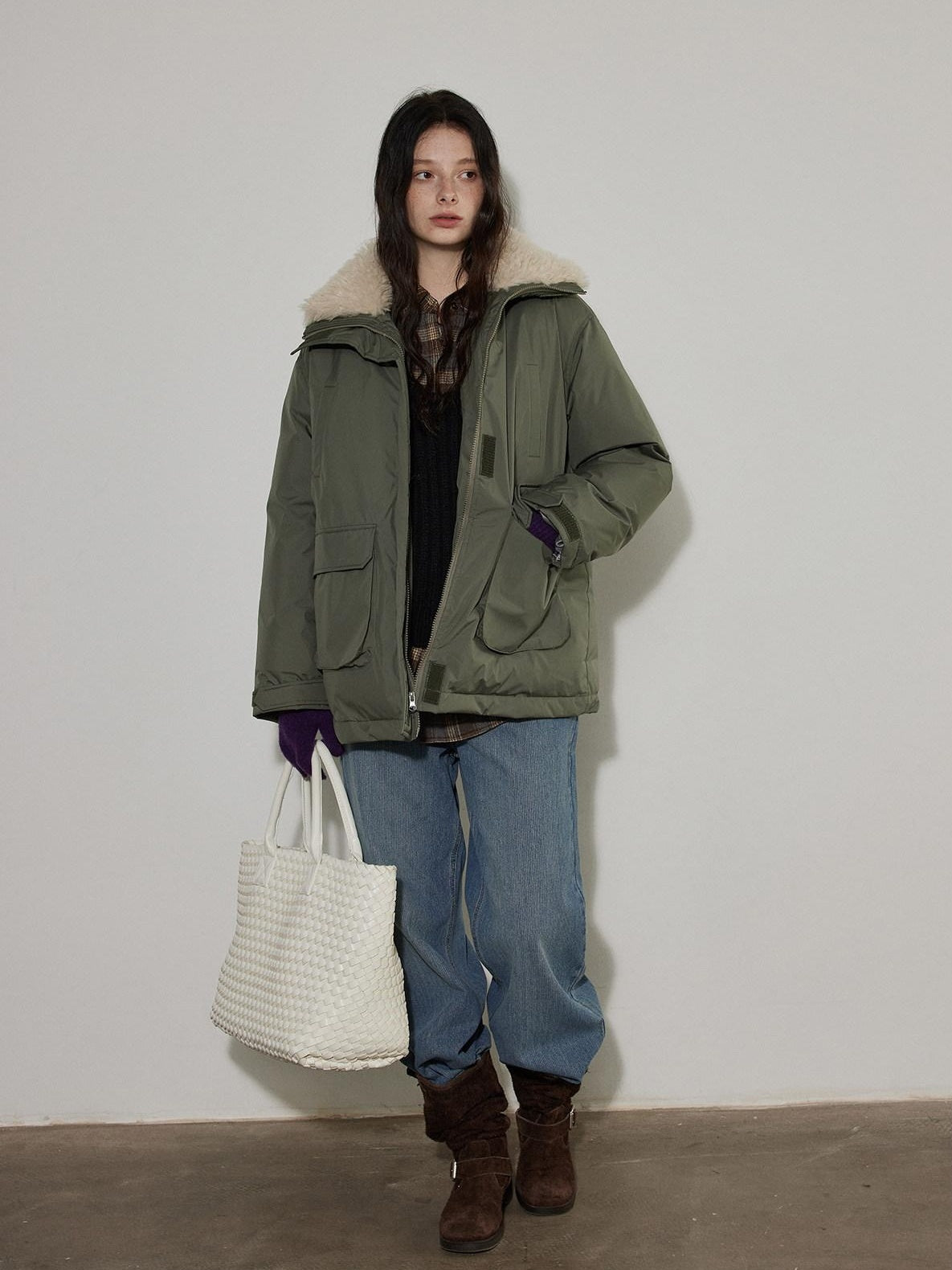 Lofi choose 90 Percent White Duck Down Insulated Commuter Relaxed Fit Olive Zip Down Jackets