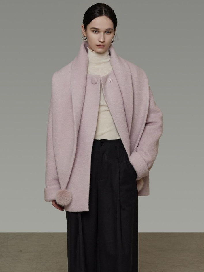 unspoken Cozy Lambswool Midlength Loose Tailored Minimal Women Pink Wool Coats