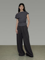 unspoken Pleated Stretch Minimalist Workwear Natural Waist Women Wide Leg Pants