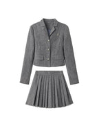 ikyou Tassel Button Slim Fit Square Neck Long Sleeve Work Gray Brown Top & Skirt Sets