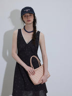 Lofi choose Printed Polyester Sleeveless V-neck A Line Casual Women Black Blue Midi Dresses