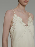 unspoken Embroidered Tencel A Line Cami V-neck Natural Waist Office White Maxi Dresses
