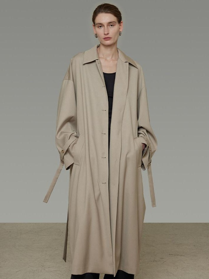 unspoken Minimalist Longline Single Breasted Loose Fit Women Beige Trench Coats